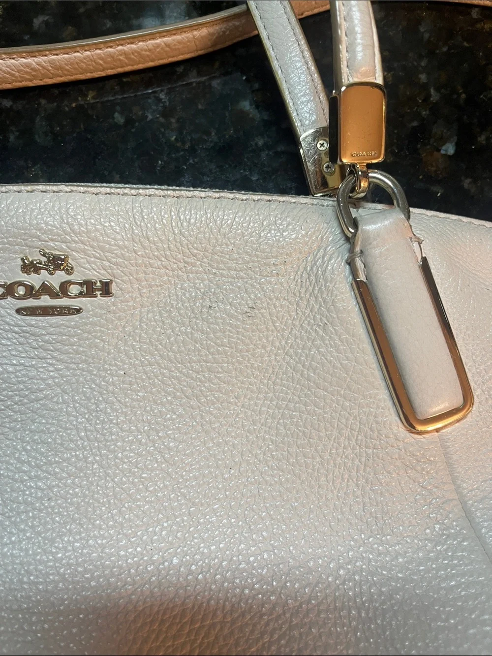 Coach White Pebbled Leather Tote with Removable Strap